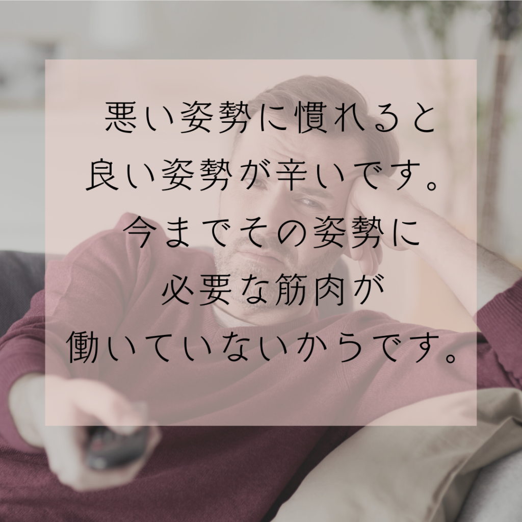 姿勢、姿勢を意識する、良い姿勢、悪い姿勢、体は食べ物から作られる、心は言葉で作られる、骨格、オステオパシー、沖縄南城市整体院、女性理学療法士、体の不調、姿勢、病気の改善、痛みの原因、根本的な原因、自然治癒力、恒常性